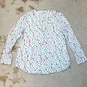 JANE & DELANCEY Flowy Ruffle Rainbow Heart Button Roll Tab Sleeve Blouse Women M